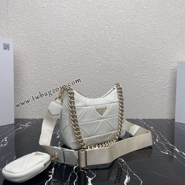Prada專櫃新款升級版三合一女包 1BC151 普拉達小牛皮純手工菱形拼接鏈條肩背斜挎包 csp1509